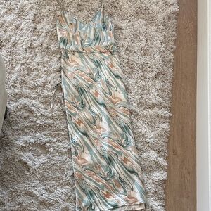 4th + Reckless Cream Green Swirl Print Maxi Slip Dress Wedding Guest XS